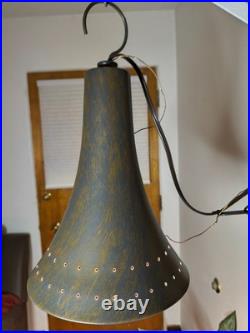 Vintage Hanging Pendant Lamp Dark Blue and Brown Brass Patina Effect Bell Shape