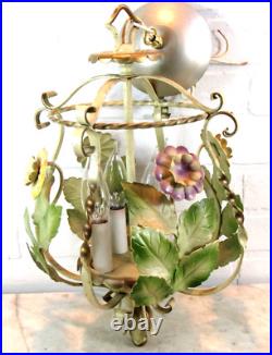 Vintage Hanging Petite Painted Metal Tole Shabby Swag Lamp 4 Light