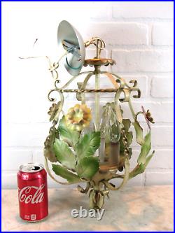 Vintage Hanging Petite Painted Metal Tole Shabby Swag Lamp 4 Light