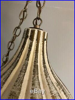 Vintage Hanging Pottery Swag Lamp MCM Hollywood Regency Cream, Gold, Turquoise