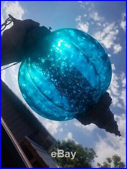 Vintage Hanging Retro Glass Swag Lamp Light BLUE with Diffuser