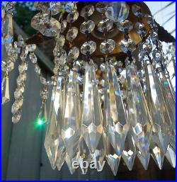 Vintage Hanging Swag Bronze Brass lamp Chandelier crystal Spider Crown beaded