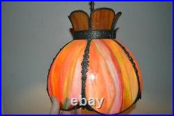 Vintage Hanging Swag Kitchen Pendant Light Lamp Orange Marbled Slag Glass