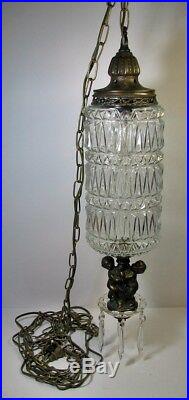 Vintage Hanging Swag Lamp Cherubs Glass Prisms Hollywood Regency Light Rewired