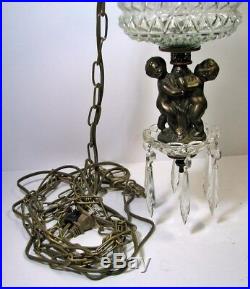 Vintage Hanging Swag Lamp Cherubs Glass Prisms Hollywood Regency Light Rewired
