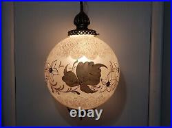 Vintage Hanging Swag Lamp Frosted Large Size Hand Painted