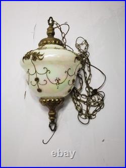 Vintage Hanging Swag Lamp HollyWood Regency Iridescent Glass Pendant Lamp