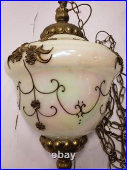Vintage Hanging Swag Lamp HollyWood Regency Iridescent Glass Pendant Lamp