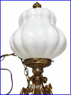 Vintage Hanging Swag Lamp HollyWood Regency Iridescent Glass Pendant Lamp