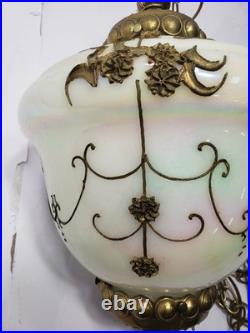 Vintage Hanging Swag Lamp HollyWood Regency Iridescent Glass Pendant Lamp