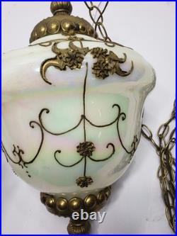 Vintage Hanging Swag Lamp HollyWood Regency Iridescent Glass Pendant Lamp