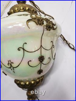 Vintage Hanging Swag Lamp HollyWood Regency Iridescent Glass Pendant Lamp