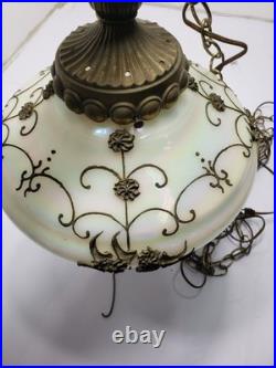 Vintage Hanging Swag Lamp HollyWood Regency Iridescent Glass Pendant Lamp