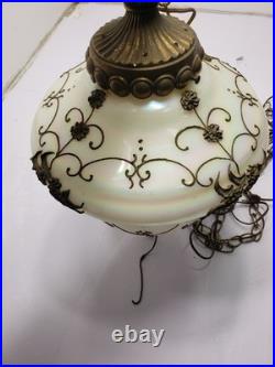 Vintage Hanging Swag Lamp HollyWood Regency Iridescent Glass Pendant Lamp