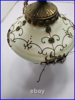 Vintage Hanging Swag Lamp HollyWood Regency Iridescent Glass Pendant Lamp