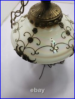 Vintage Hanging Swag Lamp HollyWood Regency Iridescent Glass Pendant Lamp