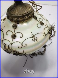 Vintage Hanging Swag Lamp HollyWood Regency Iridescent Glass Pendant Lamp