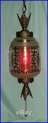 Vintage Hanging Swag Lamp Light w Pull Chain Hollywood Regency Glam 23 XLNT