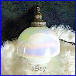Vintage Hanging Swag Lamp Opalescent Glass Light Rewired Globe Pendant Retro