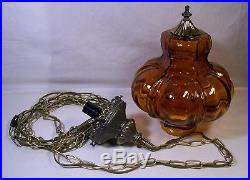 Vintage Hanging Swag Lamp Ornate Amber Glass Globe Retro Light Rewired