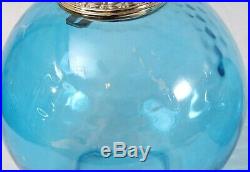 Vintage Hanging Swag Lamp Pair Blue Flashed Glass Mid Century Coin Dot Globe