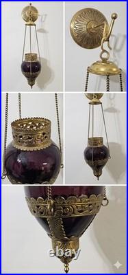 Vintage Hanging Swag Lamp Purple Glass Globe Hollywood Regency Moroccan Style