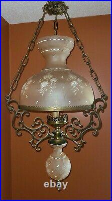 Vintage Hanging Swag Lamp Satin Lace Globe Updated Wiring