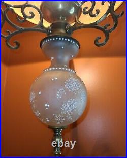 Vintage Hanging Swag Lamp Satin Lace Globe Updated Wiring