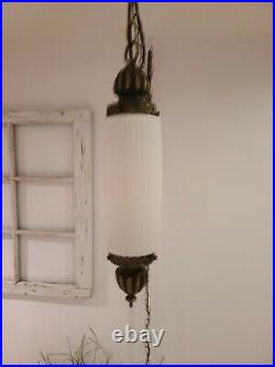 Vintage Hanging Swag Lamp White Glass Light Hollywood Regency Rewired 2 AVAIL