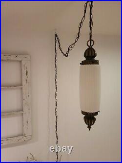 Vintage Hanging Swag Lamp White Glass Light Hollywood Regency Rewired 2 AVAIL