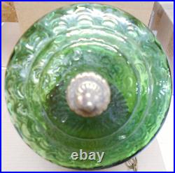 Vintage Hanging Swag Light Lamp Green Glass Step Globe (LS)