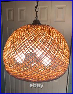 Vintage Hanging Swag Light Pendant Lamp Wicker Rattan 17 x 15 Shade 3 Bulb BoHo