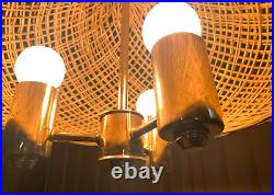 Vintage Hanging Swag Light Pendant Lamp Wicker Rattan 17 x 15 Shade 3 Bulb BoHo