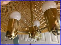 Vintage Hanging Swag Light Pendant Lamp Wicker Rattan 17 x 15 Shade 3 Bulb BoHo