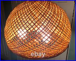 Vintage Hanging Swag Light Pendant Lamp Wicker Rattan 17 x 15 Shade 3 Bulb BoHo