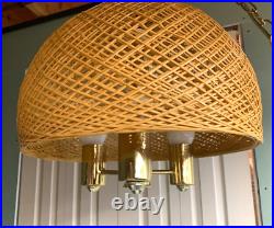 Vintage Hanging Swag Light Pendant Lamp Wicker Rattan 17 x 15 Shade 3 Bulb BoHo