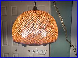 Vintage Hanging Swag Light Pendant Lamp Wicker Rattan 17 x 15 Shade 3 Bulb BoHo