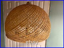 Vintage Hanging Swag Light Pendant Lamp Wicker Rattan 17 x 15 Shade 3 Bulb BoHo