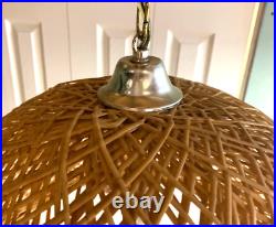 Vintage Hanging Swag Light Pendant Lamp Wicker Rattan 17 x 15 Shade 3 Bulb BoHo