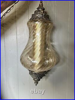 Vintage Hanging Swag MCM Glass Light Lamp