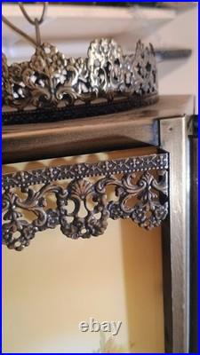 Vintage Hanging Swap Lamp Latern Style with Floral Glass Panels