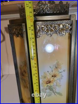 Vintage Hanging Swap Lamp Latern Style with Floral Glass Panels