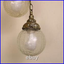 Vintage Hanging Twin Crackled Glass Globe Brass Hanging Swag Lamp Light Fixture