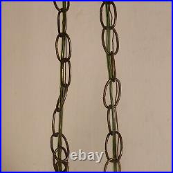 Vintage Hanging Twin Crackled Glass Globe Brass Hanging Swag Lamp Light Fixture