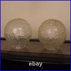 Vintage Hanging Twin Crackled Glass Globe Brass Hanging Swag Lamp Light Fixture
