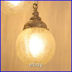 Vintage Hanging Twin Crackled Glass Globe Brass Hanging Swag Lamp Light Fixture