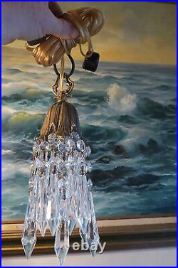 Vintage Hanging lily Brass bronze Gothic Deco SWAG lamp Chandelier crystal