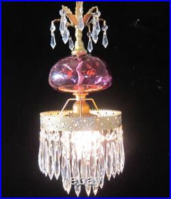 Vintage Hanging swag Lamp Chandelier Fenton Cranberry light crystal prisms