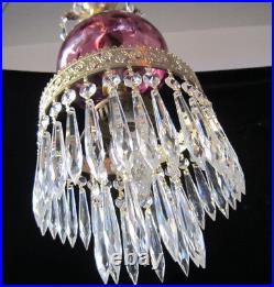 Vintage Hanging swag Lamp Chandelier Fenton Cranberry light crystal prisms Vintage Hanging swag Lamp Chandelier Fenton Cranberry light crystal prisms