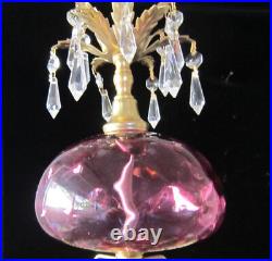 Vintage Hanging swag Lamp Chandelier Fenton Cranberry light crystal prisms Vintage Hanging swag Lamp Chandelier Fenton Cranberry light crystal prisms
